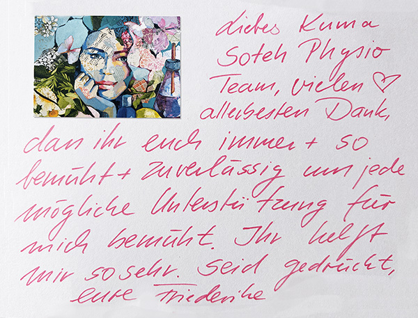 Dankpostkarte einer zufriedenen Patientin